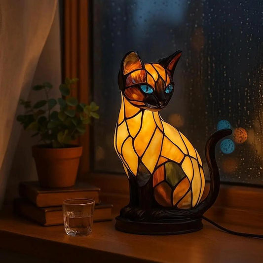 Cat Lamp, Colorful Glass Cat Lamp, Decorative Resin LED Night Light Suitable for Cat Lovers, USB Retro 3D Desk Lamp, Emits Cozy Light for Desk and Fireplace - Fun Gift for Pet Owners Tree Cash Storage Box with Surprise Drawer Rechargeable LED Pet Hair Tri