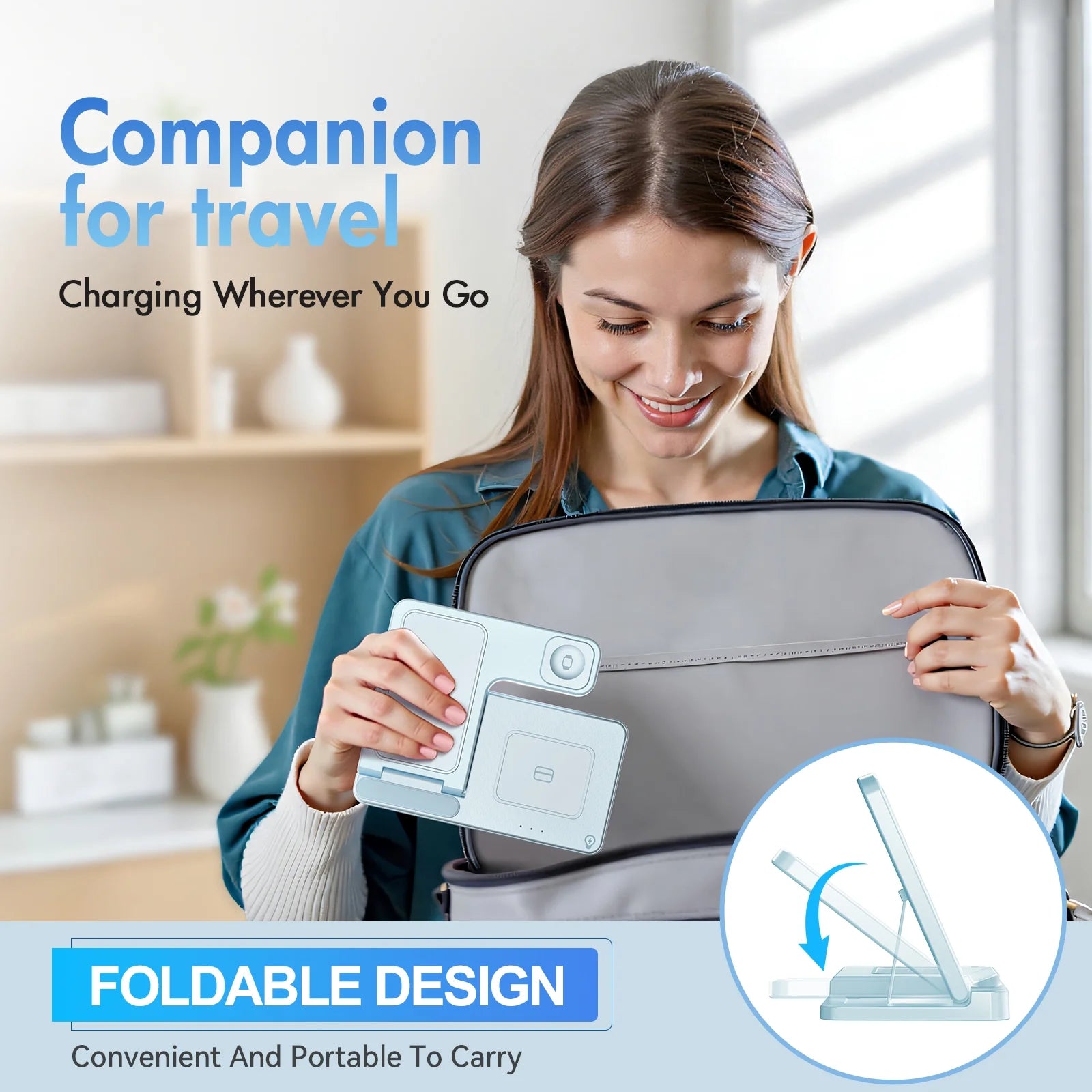 3 in 1 Charging Station,Wireless Charger,Magnetic Charging Stand Compatible with Iphone 17 16 15 14 13 12 11 Pro Max plus XS XR X 8,For Iwatch 9 8 7 6 5 4 3 2 Se,For Airpods 3 2 Pro,Blue