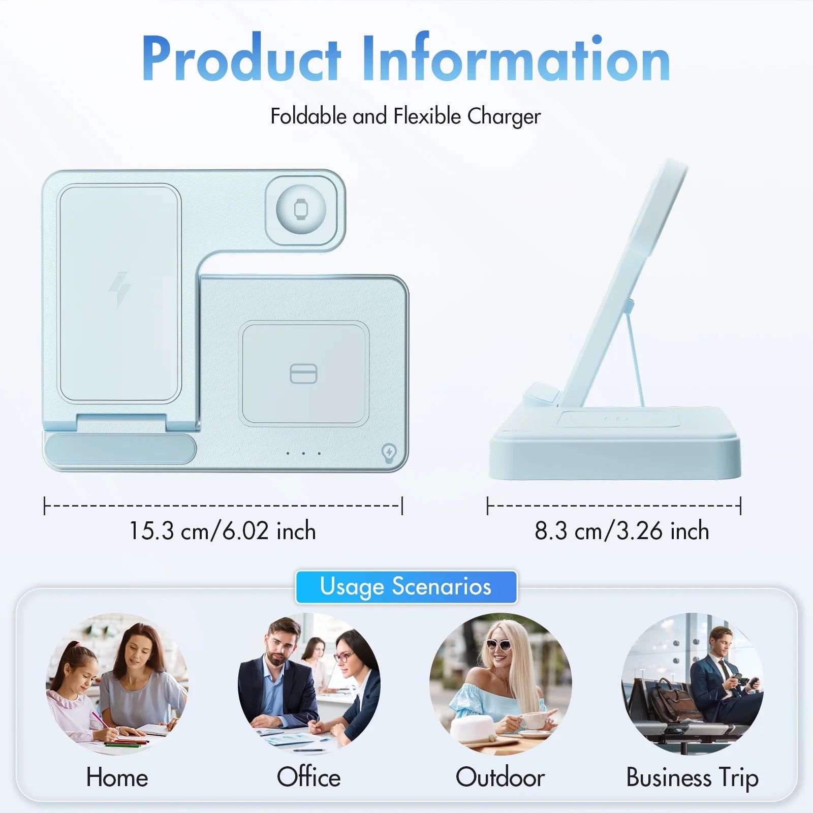 3 in 1 Charging Station,Wireless Charger,Magnetic Charging Stand Compatible with Iphone 17 16 15 14 13 12 11 Pro Max plus XS XR X 8,For Iwatch 9 8 7 6 5 4 3 2 Se,For Airpods 3 2 Pro,Blue