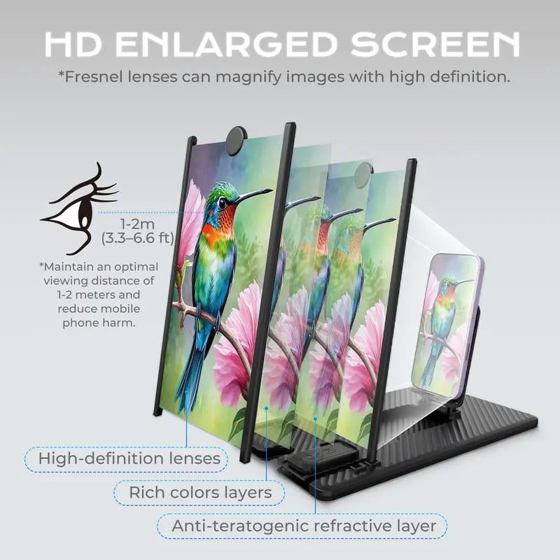 5-In-1 Vertical Screen Amplifier HD Version with Bluetooth-Compatible Remote, 3D Foldable Smartphone Stand, Compatible with All Phones