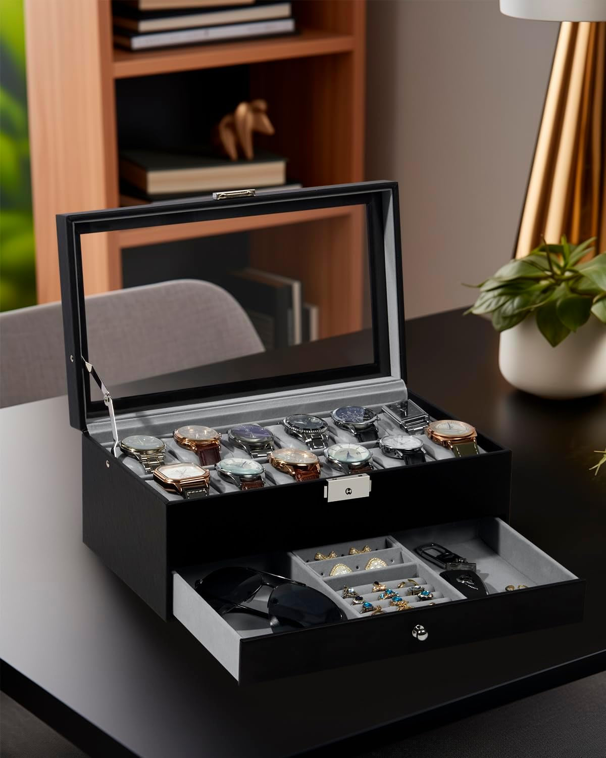 Caja Para Relojes Con 12 Ranuras, Organizador De Exhibición De Relojes, Estuche