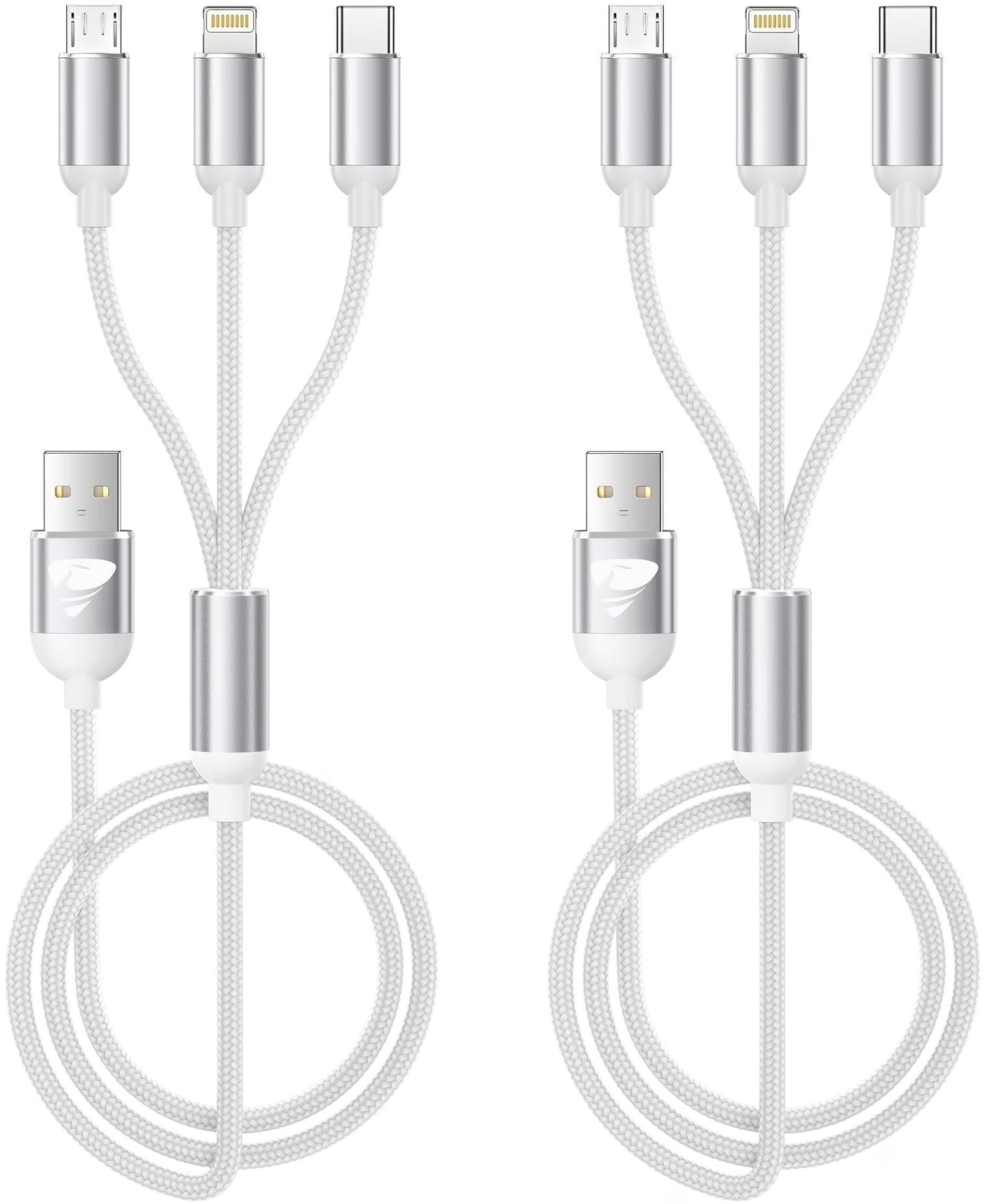 Multi Charging Cable, 3 in 1 Multi Charger Cord, USB Cable with USB-C, Micro USB and Compatible with Iphone/Ipad/Samsung (2Pack White)