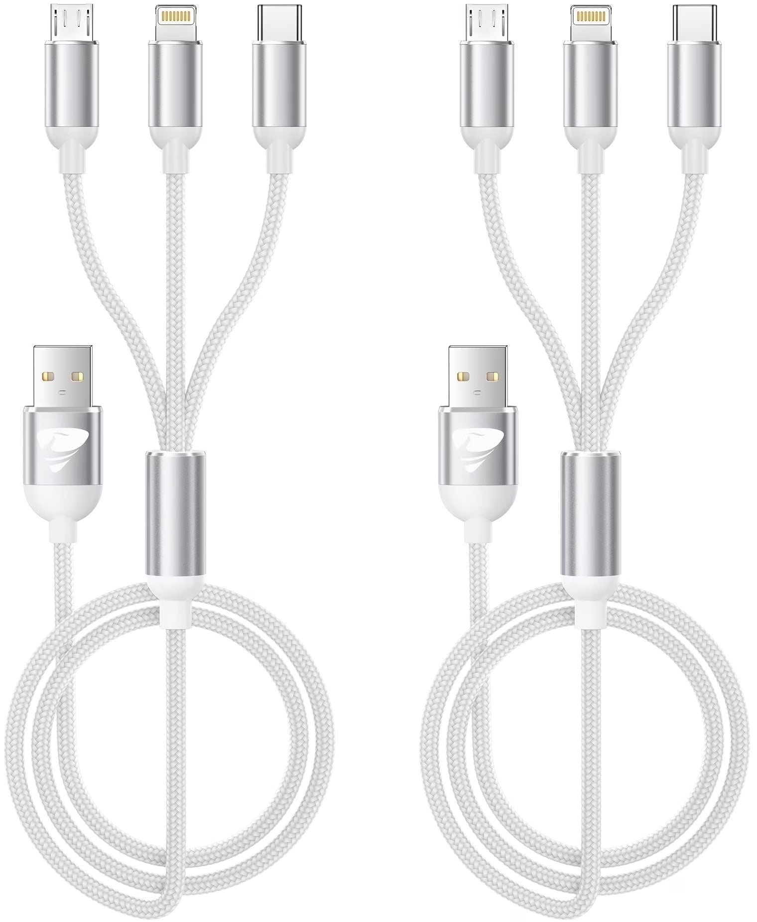 Multi Charging Cable, 3 in 1 Multi Charger Cord, USB Cable with USB-C, Micro USB and Compatible with Iphone/Ipad/Samsung (2Pack White)