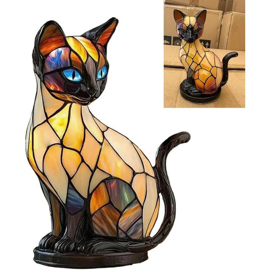 Cat Lamp, Colorful Glass Cat Lamp, Decorative Resin LED Night Light Suitable for Cat Lovers, USB Retro 3D Desk Lamp, Emits Cozy Light for Desk and Fireplace - Fun Gift for Pet Owners Tree Cash Storage Box with Surprise Drawer Rechargeable LED Pet Hair Tri